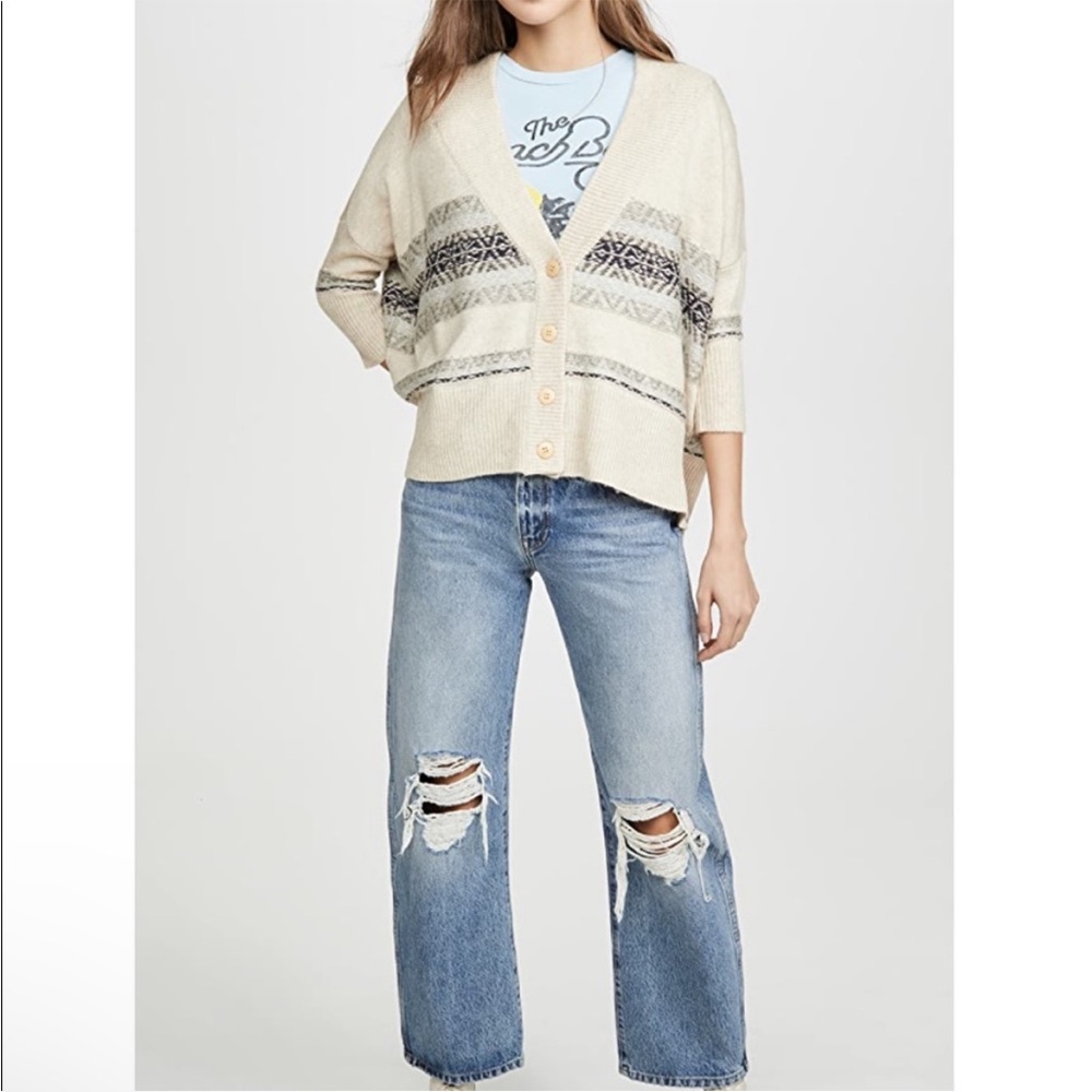 Chaser Knit Oversized Grandpa Fair Isle Drop Shoulder Cardigan‎ Sz L NWT